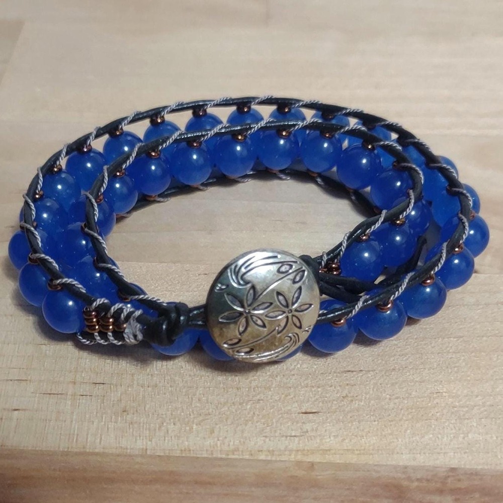 Ocean's Embrace Double Wrap Beaded Leather Bracelet